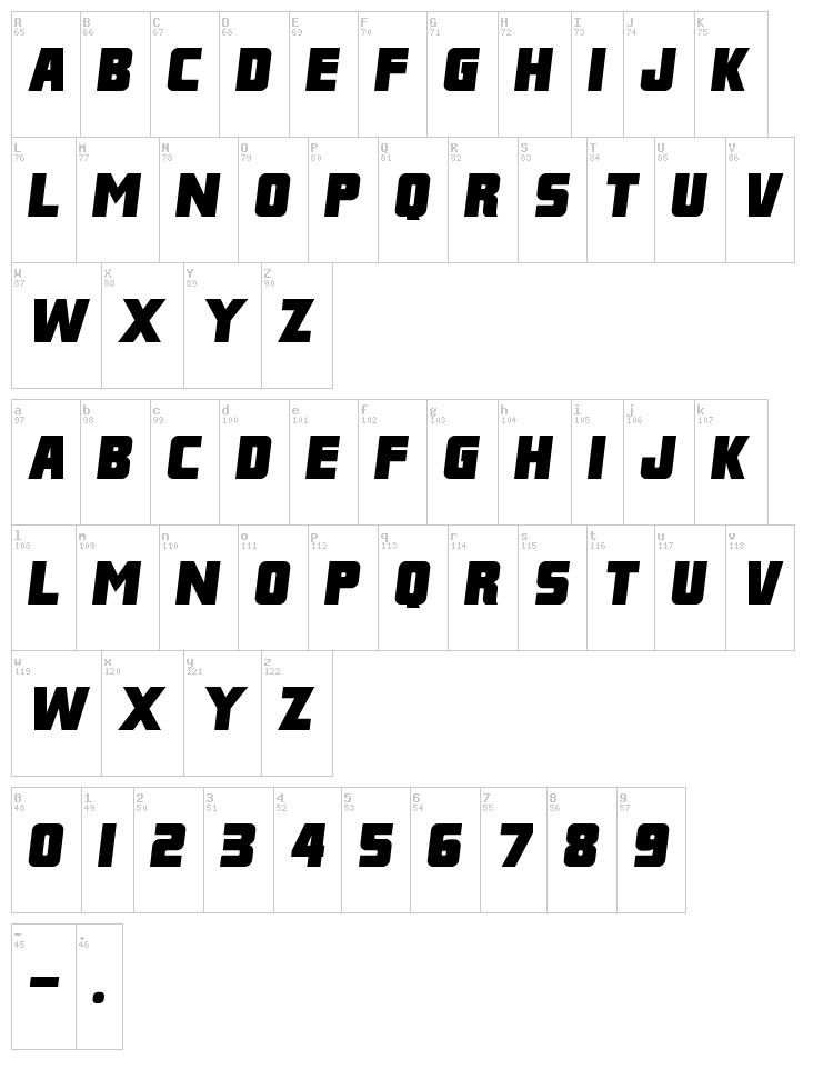 Franklin M54 font map